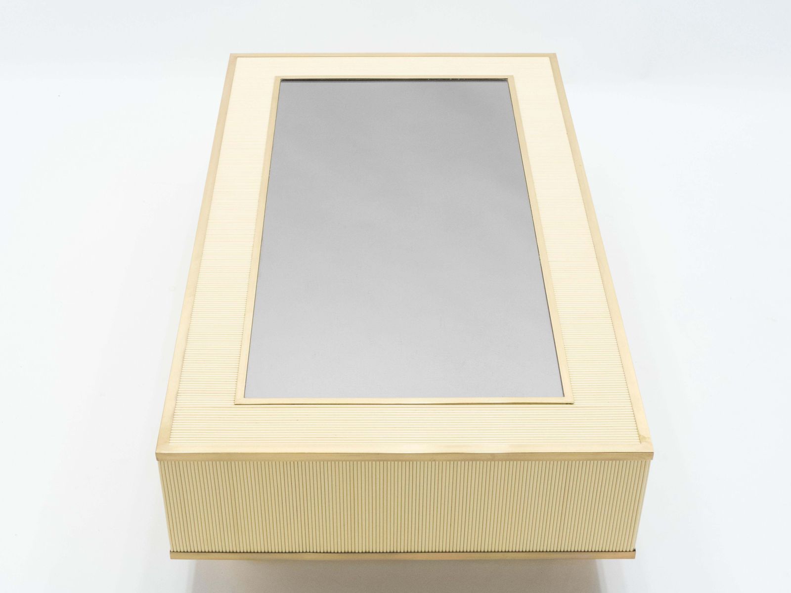 Table basse italienne Tommaso Barbi en faux bambou et laiton, plateau en miroir, années 1970 photo 6321.975