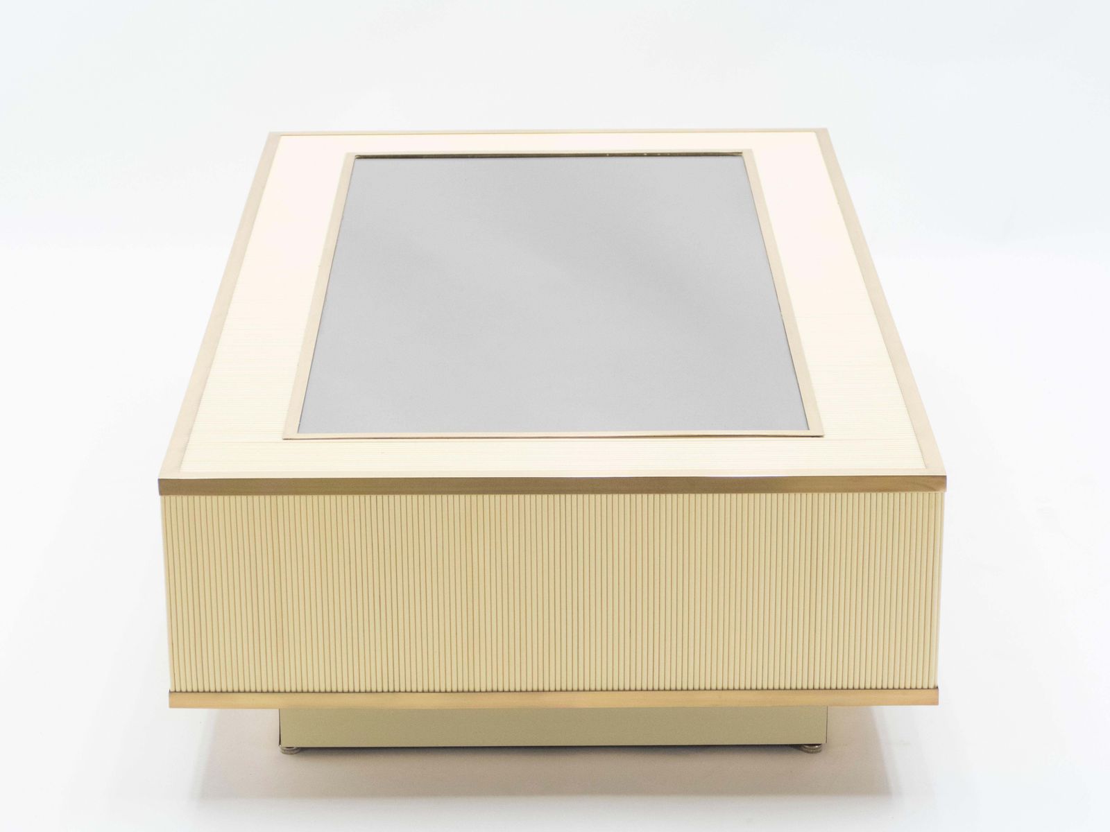 Table basse italienne Tommaso Barbi en faux bambou et laiton, plateau en miroir, années 1970 photo buy