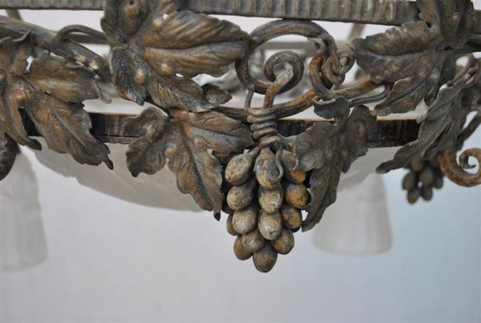 Wrought Iron Chandelier From The 1930s With Grape Decoration photo vintage