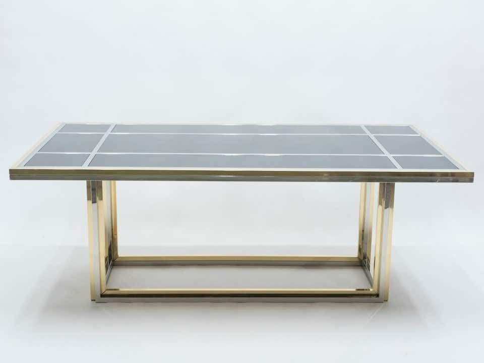 Grande table à manger en verre noir, laiton et chrome, Romeo Rega pour Metalarte, années 1970 photo furniture