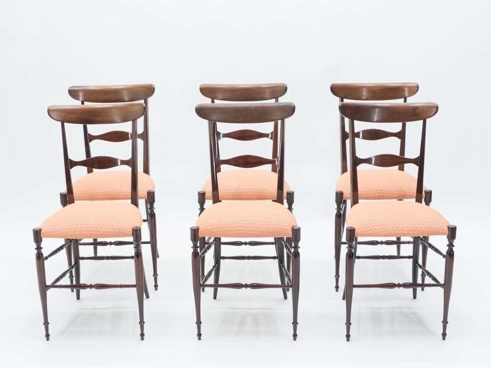 Ensemble rare de six chaises Campanino Chiavari en noyer par Fratelli Levaggi, 1950 photo for sale
