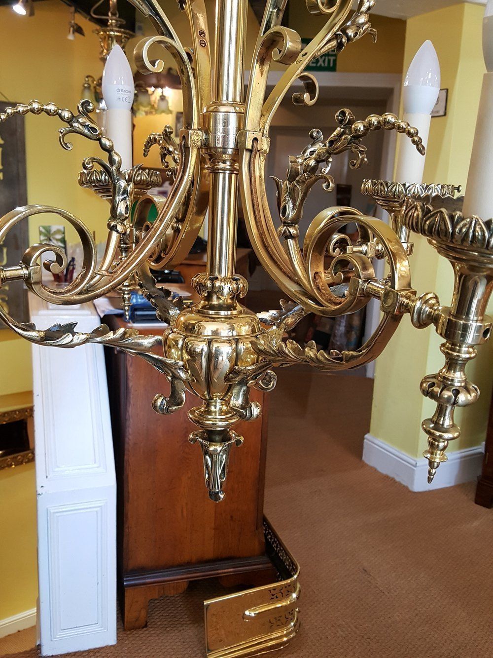 Late 19th C Brass Four Arm Chandelier photo furniture