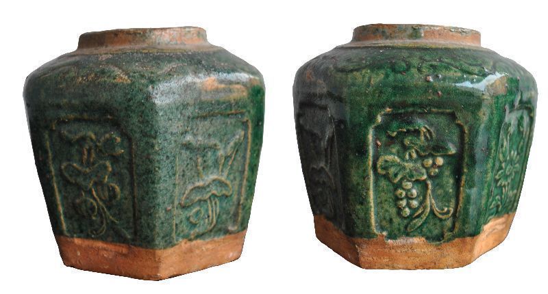 Old Ceramic Pots Glazed With Grapes