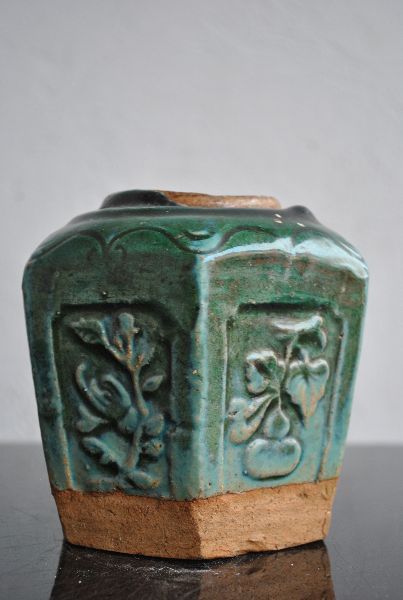 Old Ceramic Pots Glazed With Grapes photo vinterior
