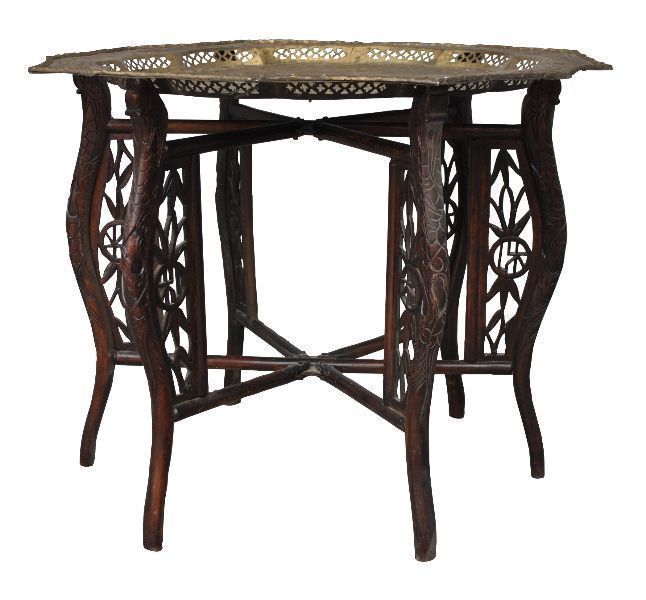 Ancient Asian Tea Table Openwork Copper Tray