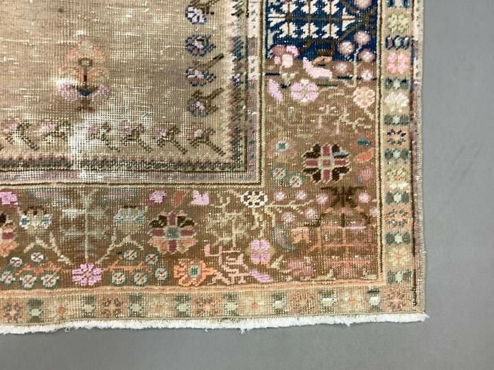 Distressed Turkish Rug 122x79 Cm Vintage Shabby, Wool Tribal Blue, Beige Small photo buy