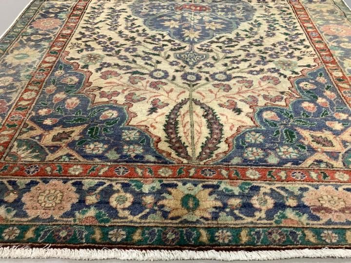 Distressed Turkish Rug 179x120 Cm Wool Shabby Chic Tribal Blue, Beige photo 750.0