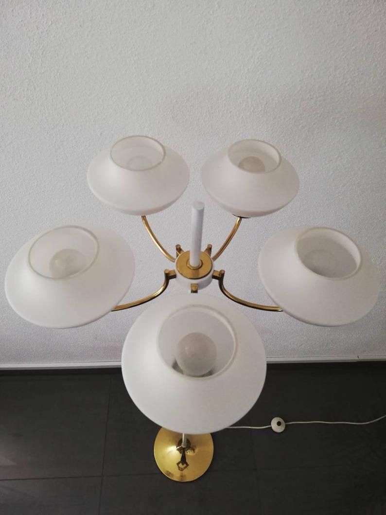 Extraordinary Italian 5 Arms Floor Lamp   Brass And Metal Body   Opal Glasses   Mid Century Modern   50s Home Lighting   3 Step Lighting photo furniture