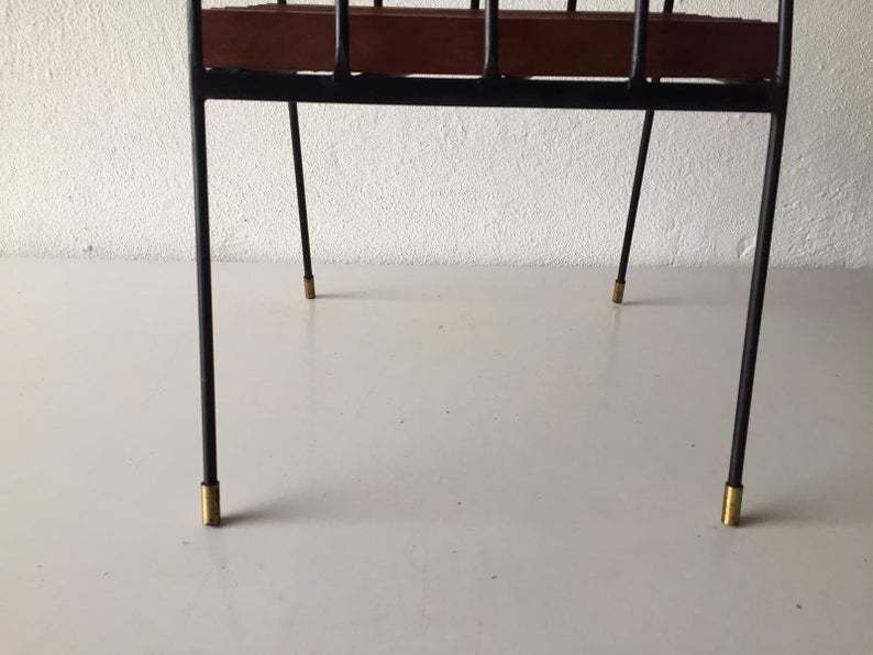 photo furniture Mid Century Italian Magazine Stand With Handle   Black Metal & Wooden Body   1950s Italy