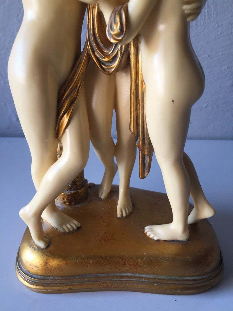 Unique 3 Nude Woman Epoxy Resin Sculpture   Women Huging   Outstanding Art Object By O. Tupton photo vintage