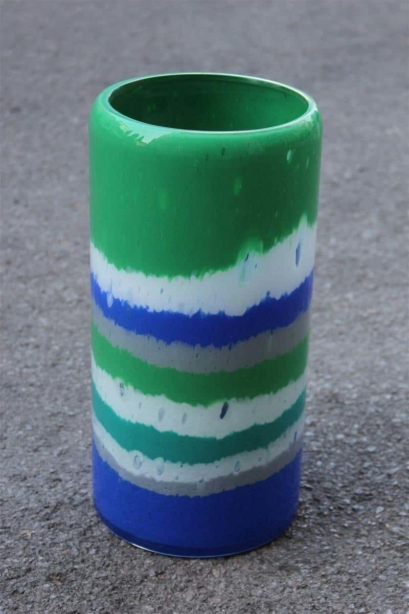 Multi Color Cylinder Vase Murano Glass Italian Design With Horizontal Bands photo buy