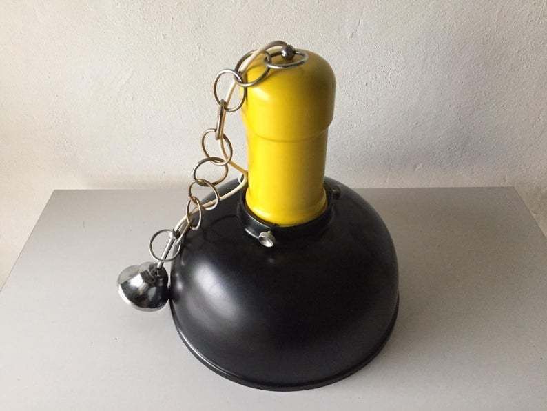 Brilliant Black & Yellow Metal Industrial Pendant Lamp   1950s photo furniture