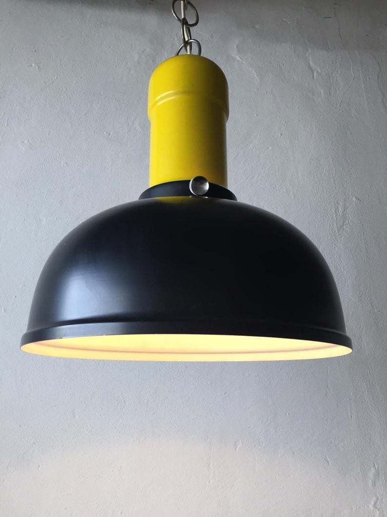 photo furniture Brilliant Black & Yellow Metal Industrial Pendant Lamp   1950s