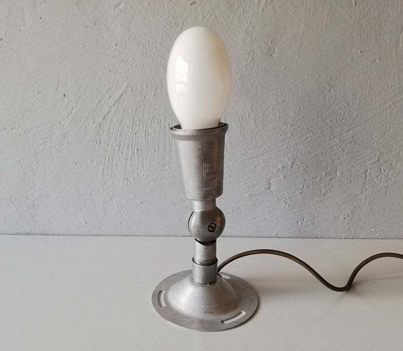 Very Rare Chrome Philips Table Lamp   Adjustable Head   Available To Hang On Wall   Industrial Desk Light   60s Germany photo furniture