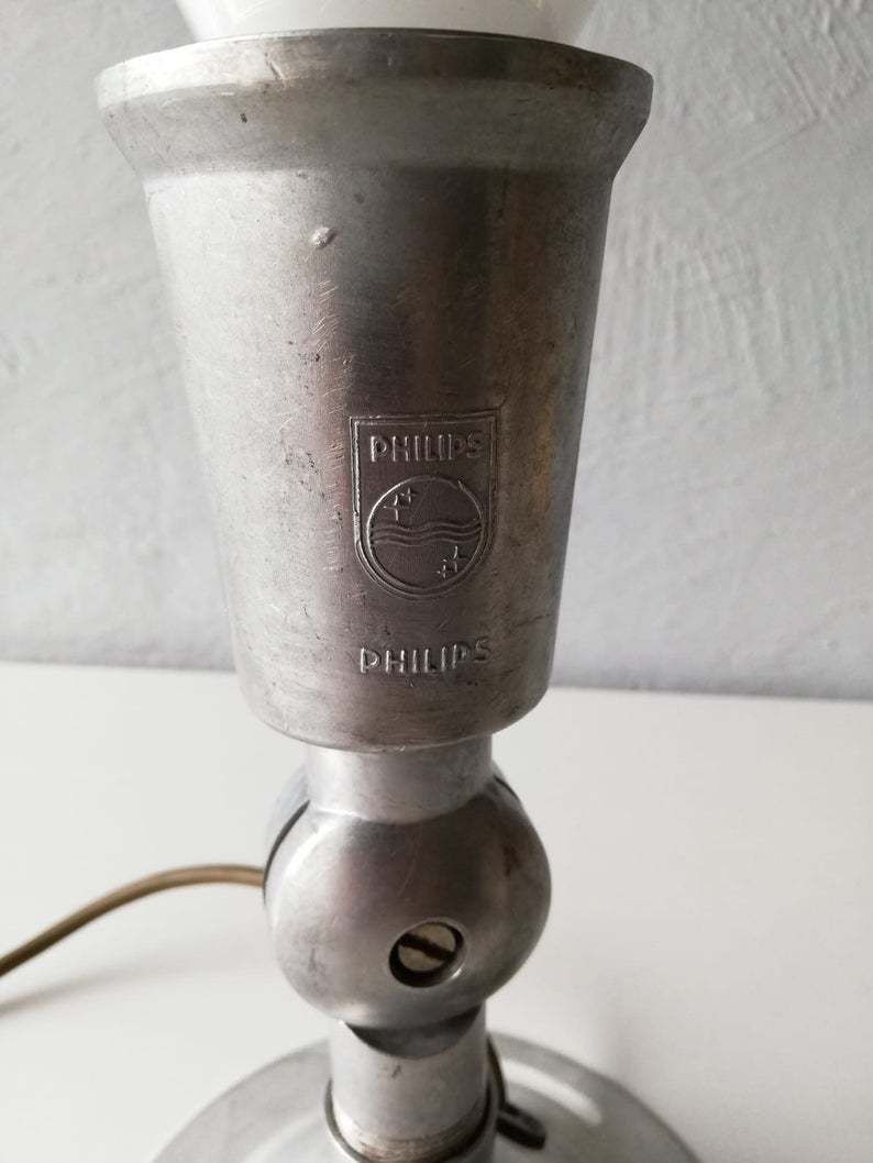 Very Rare Chrome Philips Table Lamp   Adjustable Head   Available To Hang On Wall   Industrial Desk Light   60s Germany photo for sale
