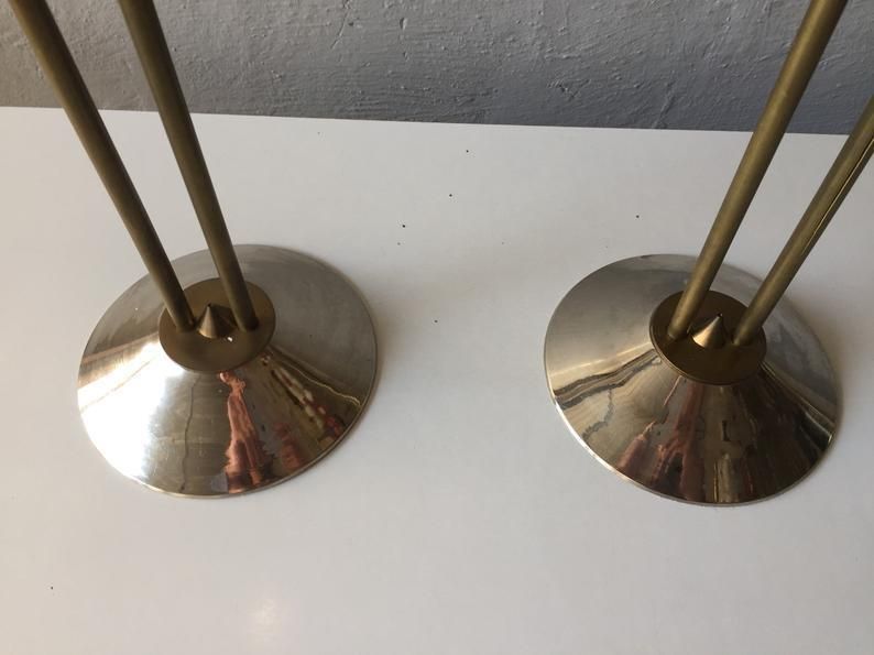 photo furniture 60s Metal And Brass Pair Of Floor/Large Candleholder
