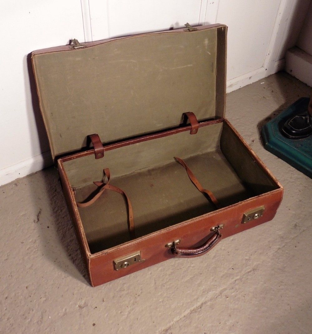 French Art Deco Leather Suit Case With Original Canvas Cover photo vinterior