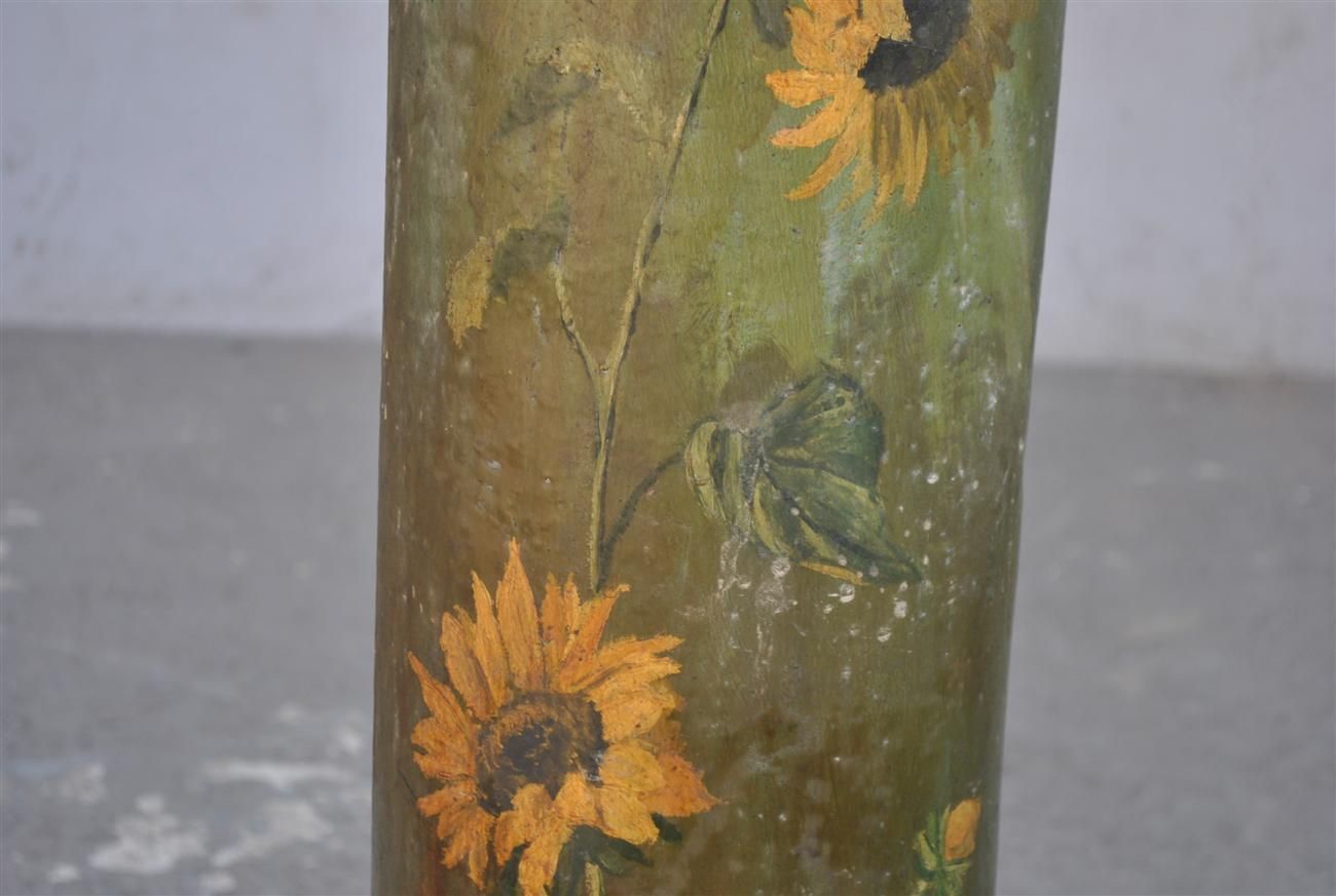 Ceramic Column Painted With Sunflowers Around 1900 photo Home Decor