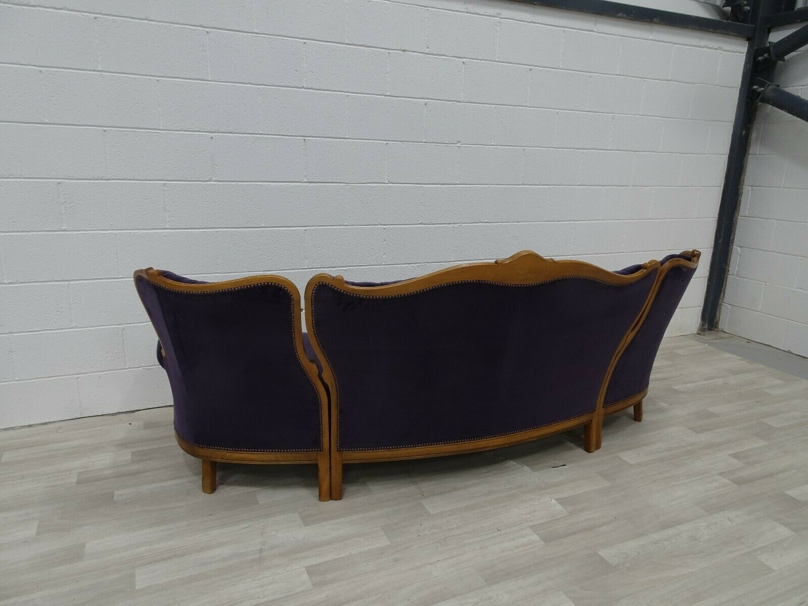 Beautiful Carved French Baroque Curved Sofa In Luxurious Lilac Velvet photo vintage