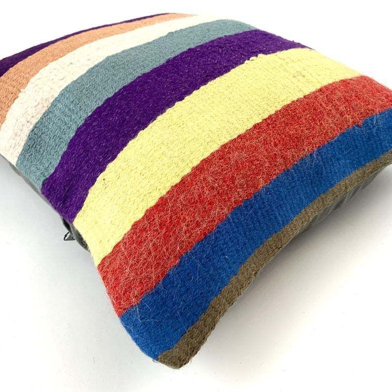 Vintage Turkish Kilim Cushion Cover, 40x40 Cm photo vintage