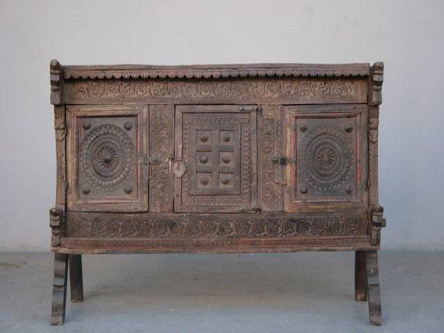Carved Wooden Chest Of Old Elements photo for sale