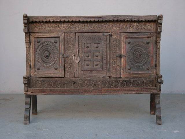 Carved Wooden Chest Of Old Elements photo Furniture