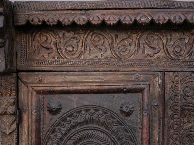 Furniture Carved Wooden Chest Of Old Elements photo