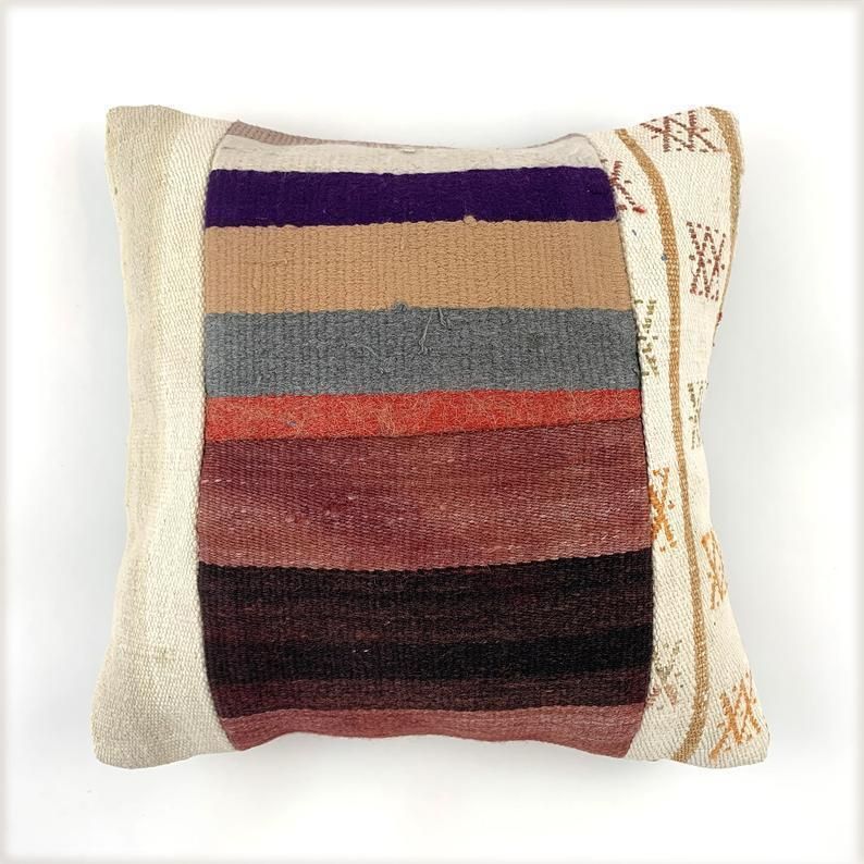 Vintage Turkish Kilim Cushion Cover, 40x40 Cm photo for sale