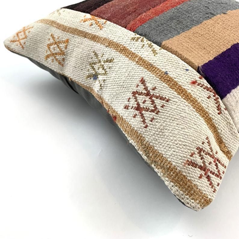 photo furniture Vintage Turkish Kilim Cushion Cover, 40x40 Cm