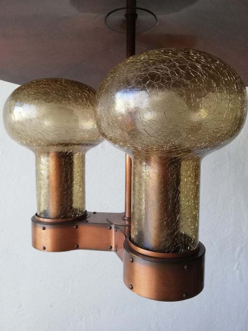 Stunning Copper & Hand Blowing Smoke Glass Tubes Industrial Style Chandelier photo Lighting