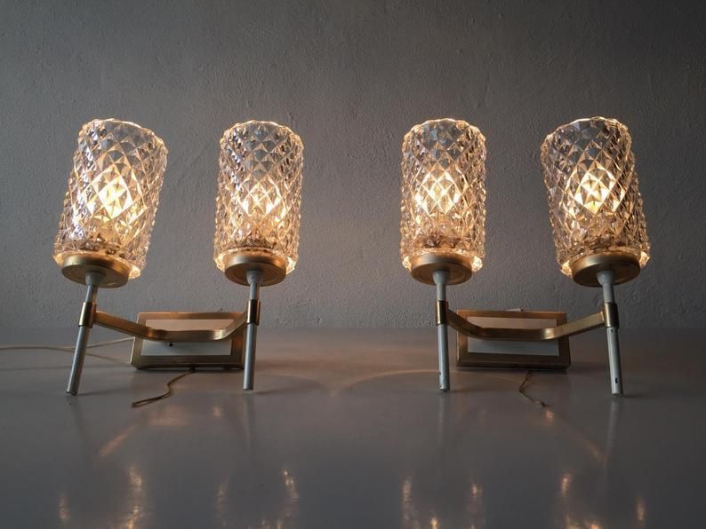 Mid Century Pair Of Very Elegant Crystal Glass & Gold White Metal Sconces   1950s Germany photo 282.72