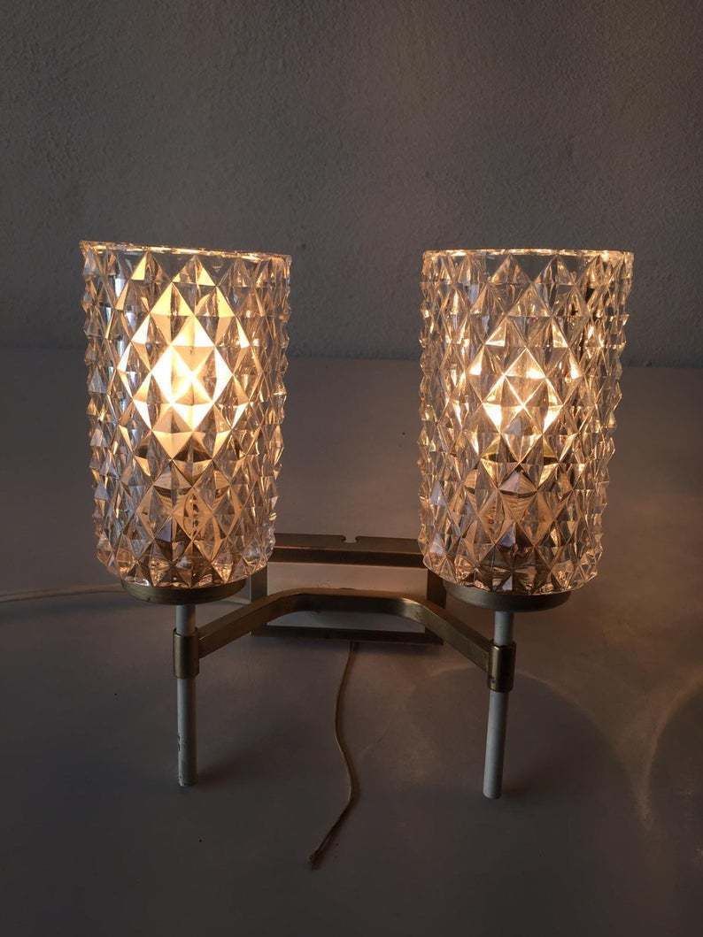 Mid Century Pair Of Very Elegant Crystal Glass & Gold White Metal Sconces   1950s Germany photo vinterior