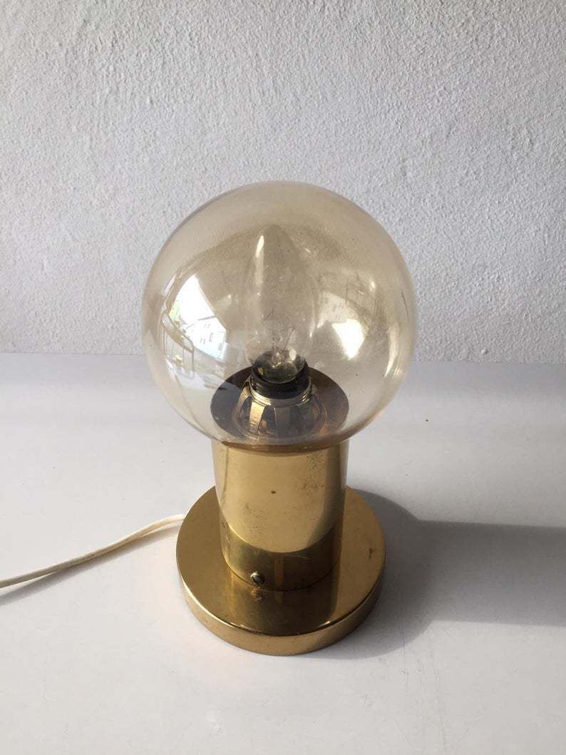 1970s Scandinavian Design Modern Rare Brass & Smoke Globe Glass Table Lamp By Hans Agne Jacobsson photo buy
