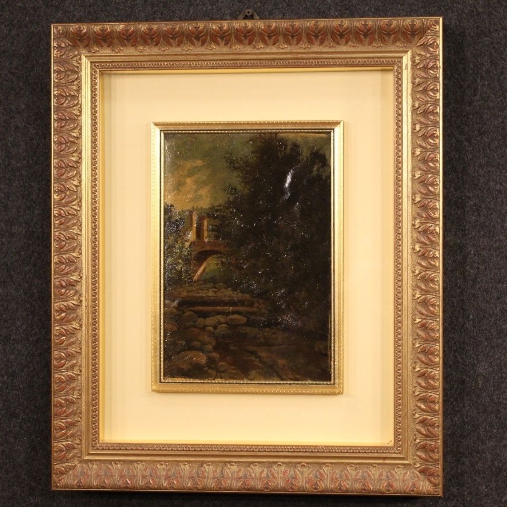 Italian Landscape Painting Oil On Cardboard From 20th Century