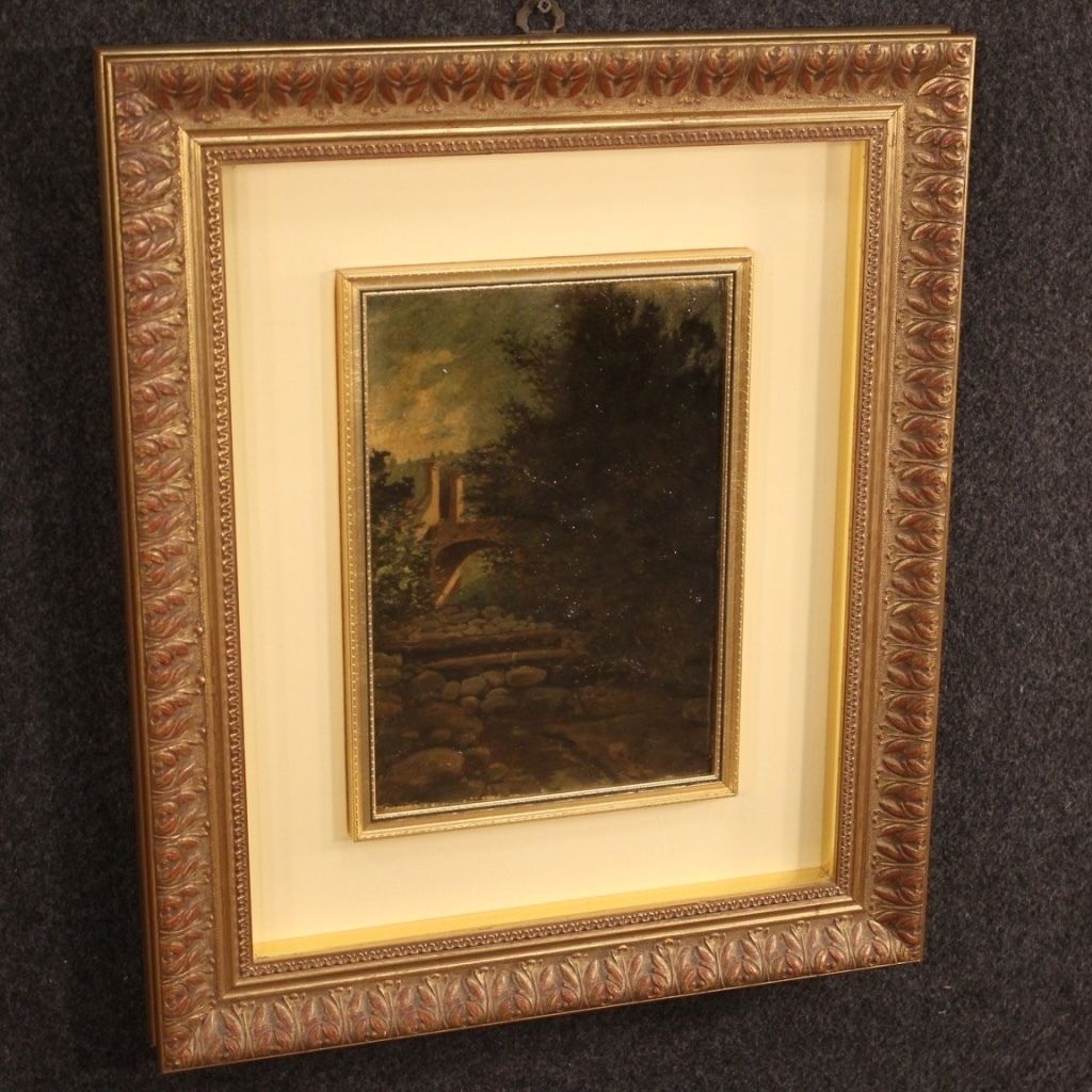 photo for sale Italian Landscape Painting Oil On Cardboard From 20th Century