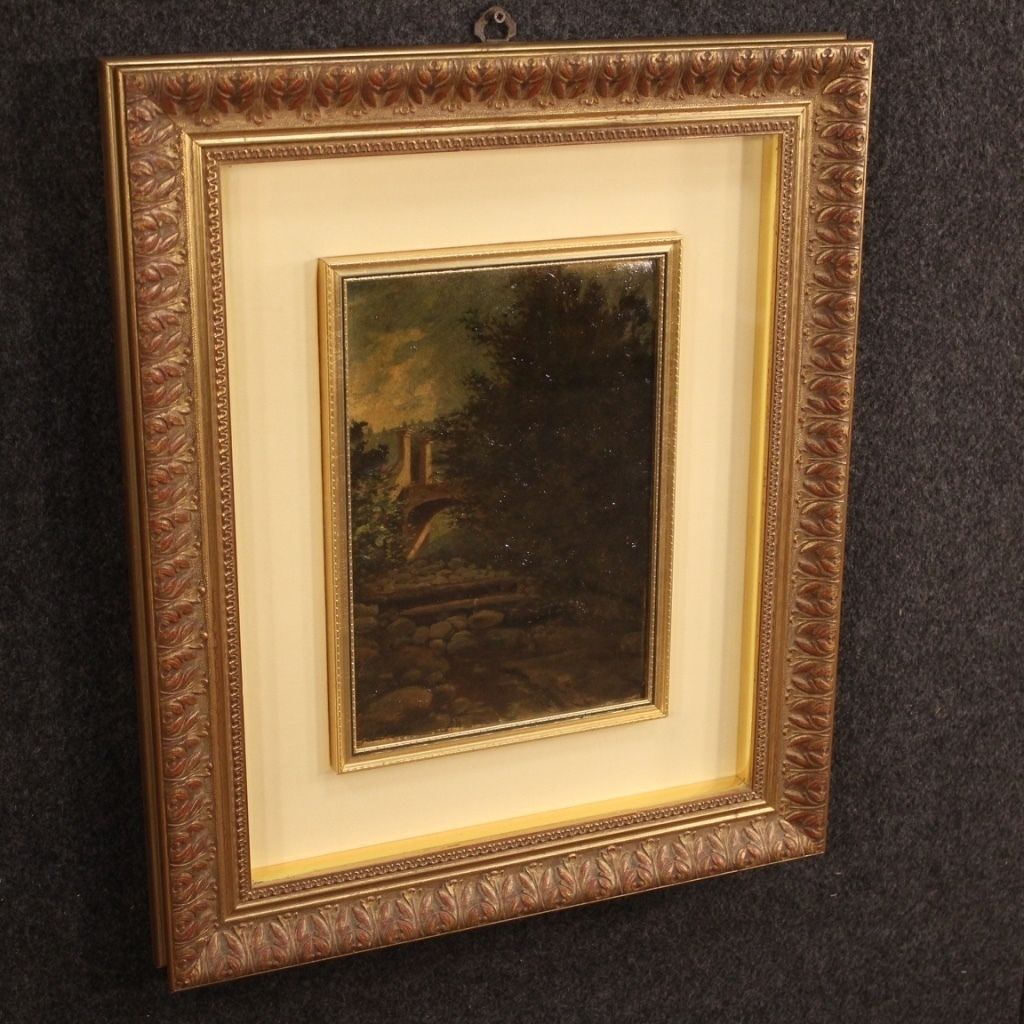 600.0 Italian Landscape Painting Oil On Cardboard From 20th Century photo