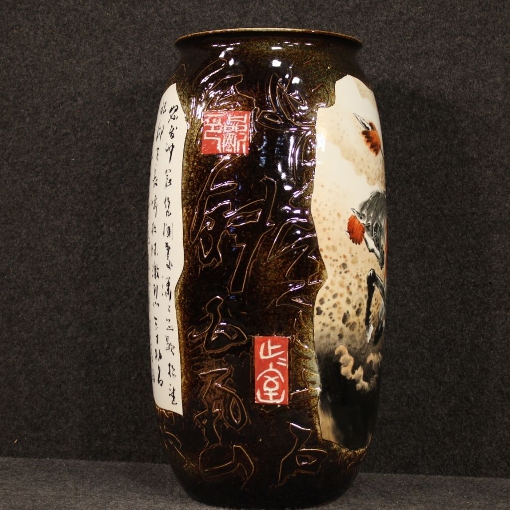 Chinese Painted Ceramic Vase With Warrior On Horseback photo buy