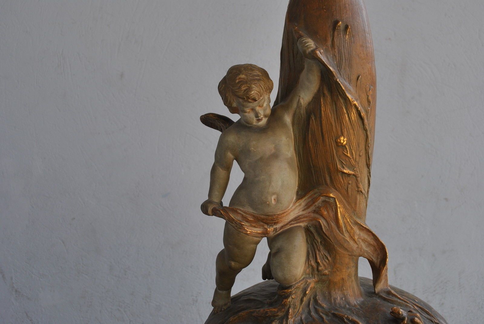 1900 Art Nouveau Terracotta Vase With Cherub Signed Lauwers photo for sale
