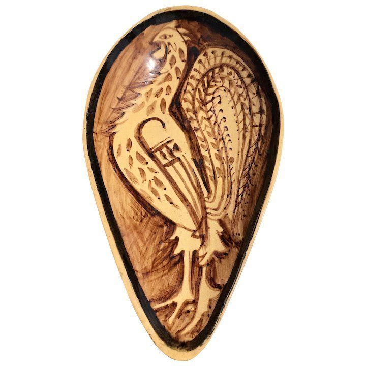 20th C D Russell Studio Pottery Dish Cockerel