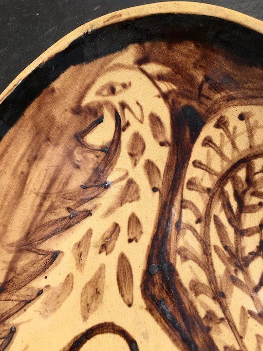 20th C D Russell Studio Pottery Dish Cockerel photo for sale