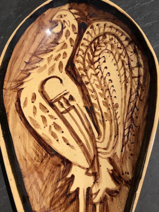 20th C D Russell Studio Pottery Dish Cockerel photo Home Decor