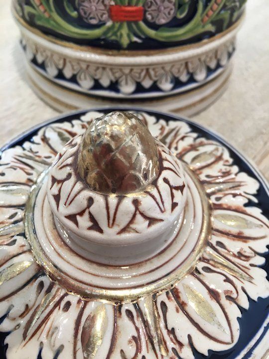 photo for sale Pair Of Early 1900s German Ceramic Tobacco Jar Pots