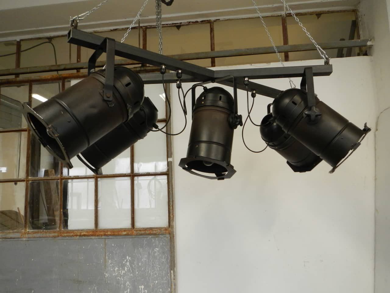 Italian Industrial 5 Light Ceiling Lamp, 1970s