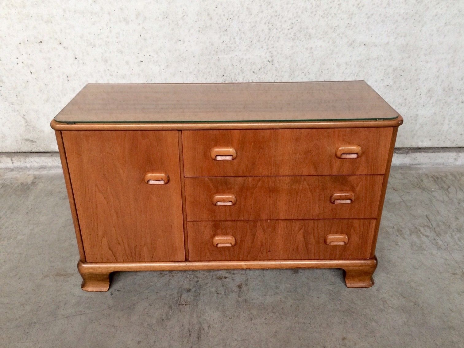 Midcentury Modern Design Maple Sideboard W Glass Top 1950s photo furniture