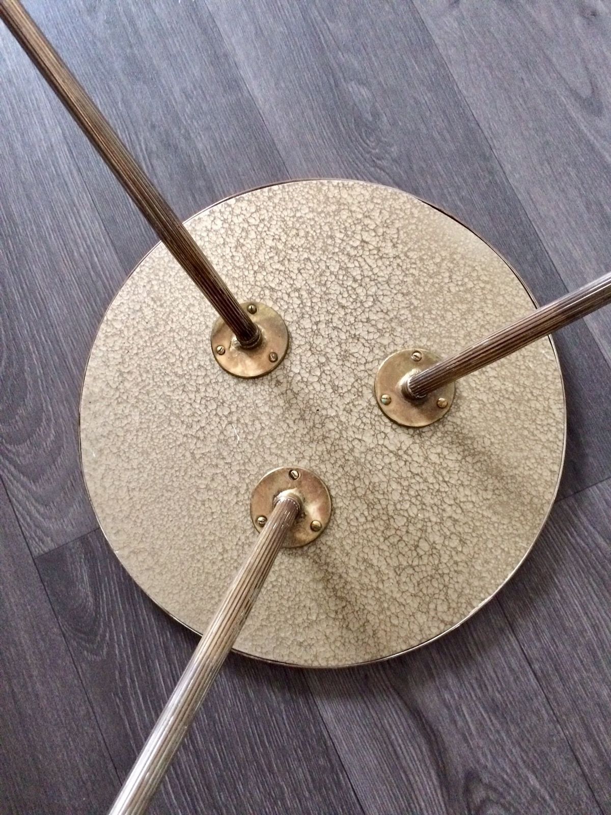 372.0 Italian Design Brass Tripod Side Table W Printed Top 1950s photo