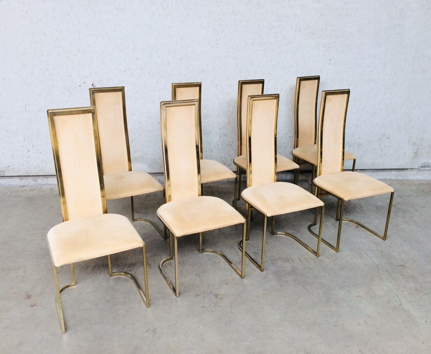 Hollywood Regency Design Set Van 8 Eetkamerstoelen Van Belgo Chrom, Jaren 1970