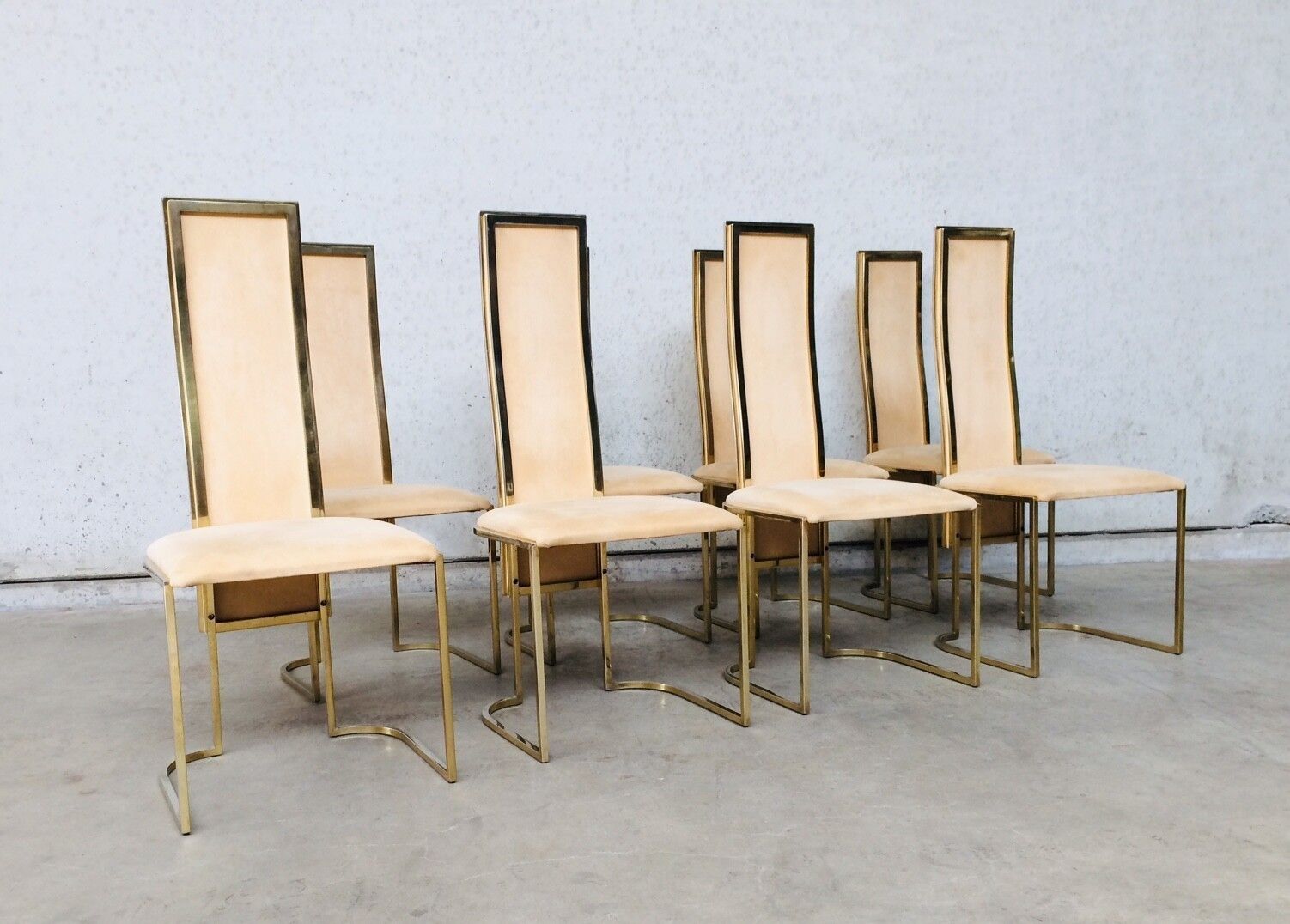 Hollywood Regency Design Set Van 8 Eetkamerstoelen Van Belgo Chrom, Jaren 1970 photo furniture