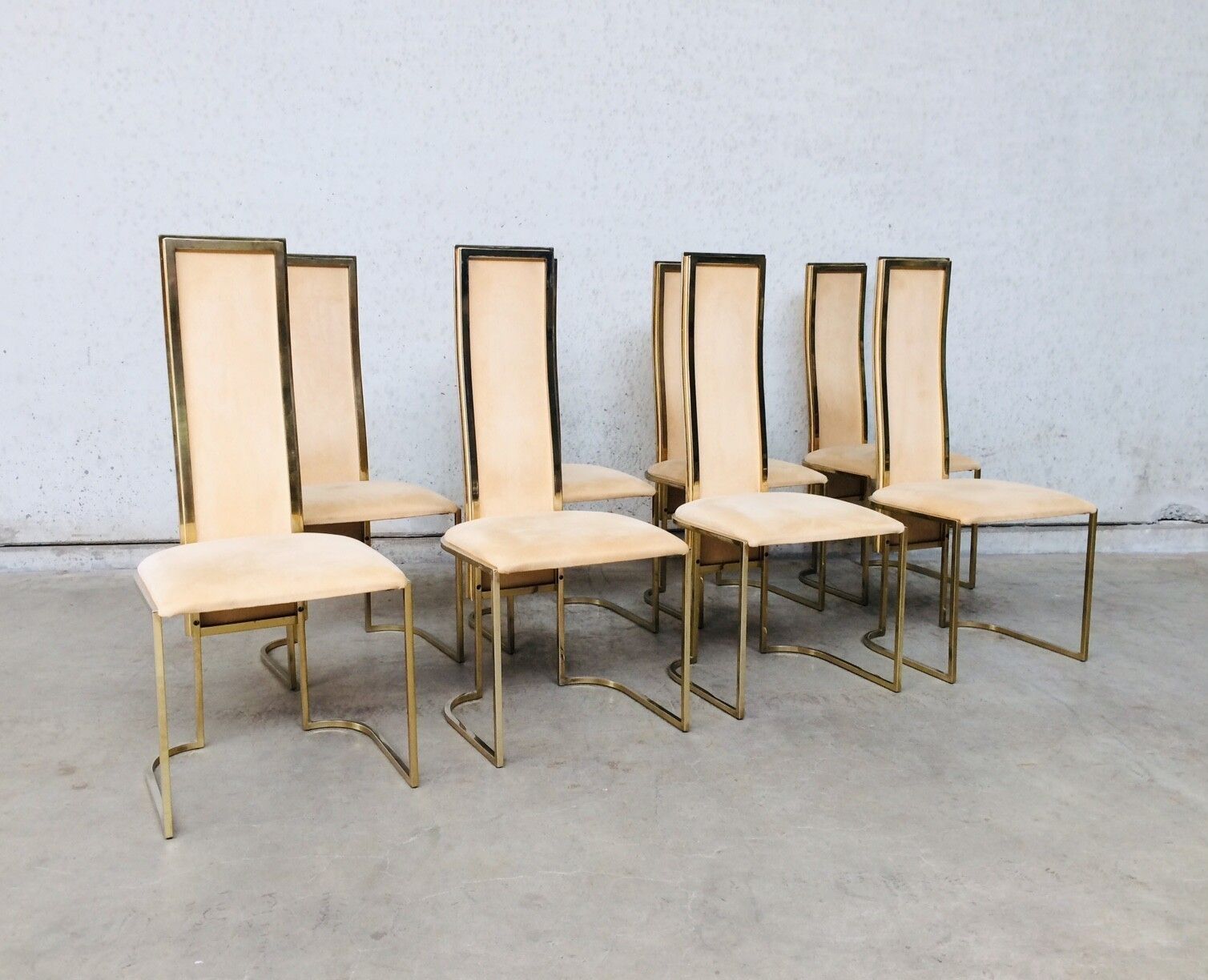 Hollywood Regency Design Set Van 8 Eetkamerstoelen Van Belgo Chrom, Jaren 1970 photo for sale