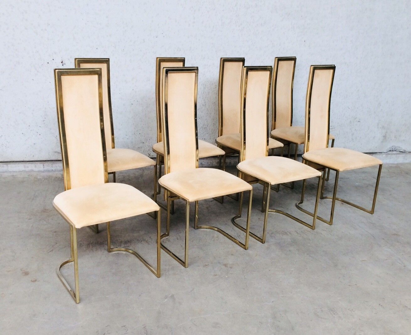 Hollywood Regency Design Set Van 8 Eetkamerstoelen Van Belgo Chrom, Jaren 1970 photo Meubels