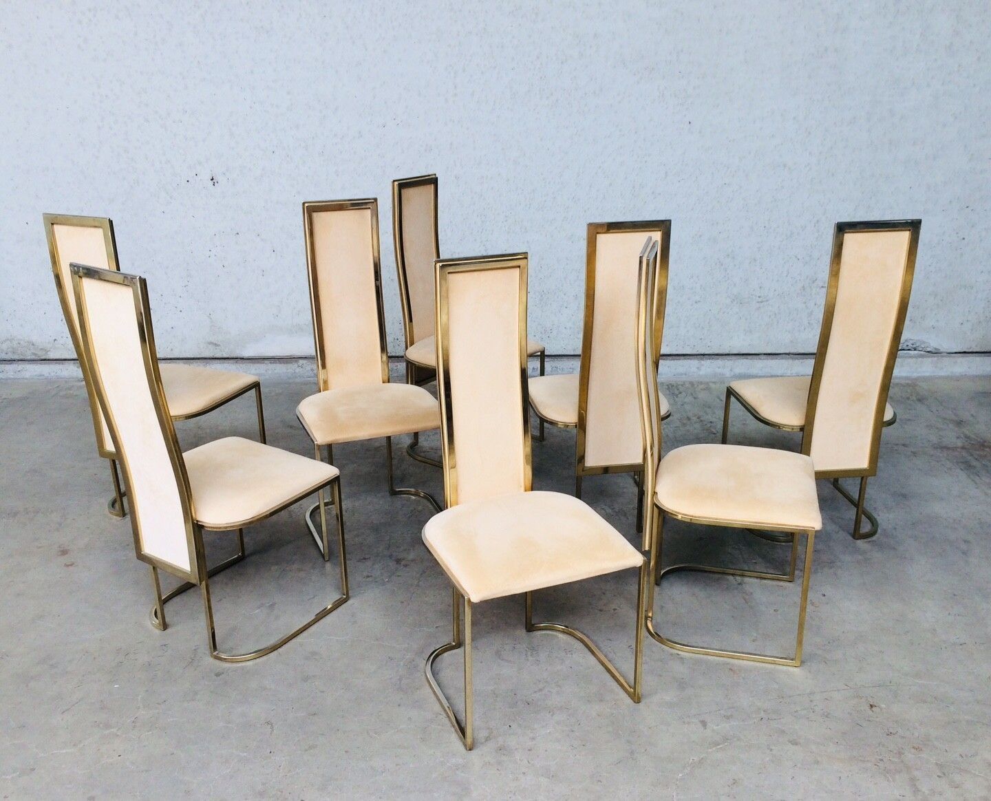 Meubels Hollywood Regency Design Set Van 8 Eetkamerstoelen Van Belgo Chrom, Jaren 1970 photo